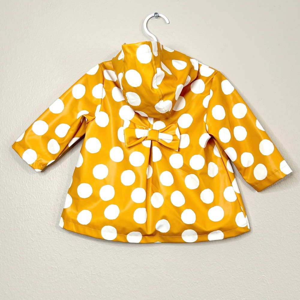 Little‎ Me Kids Girls Yellow White Polka Dot Raincoat Hooded Bow Size 12M - Picture 4 of 6